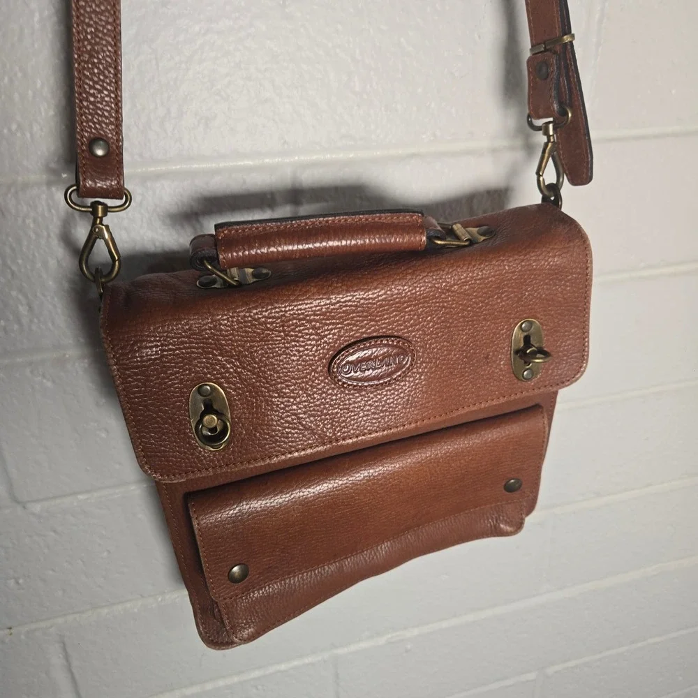 Vtg Overland Messenger Bag Brown Pebbled Leather Medium Crossbody Satchel Bag